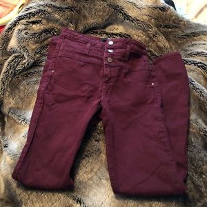 High waisted maroon skinny jeans